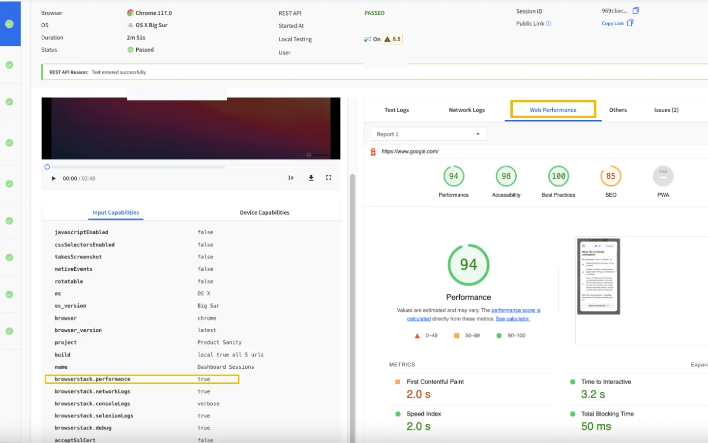 Lighthouse report
