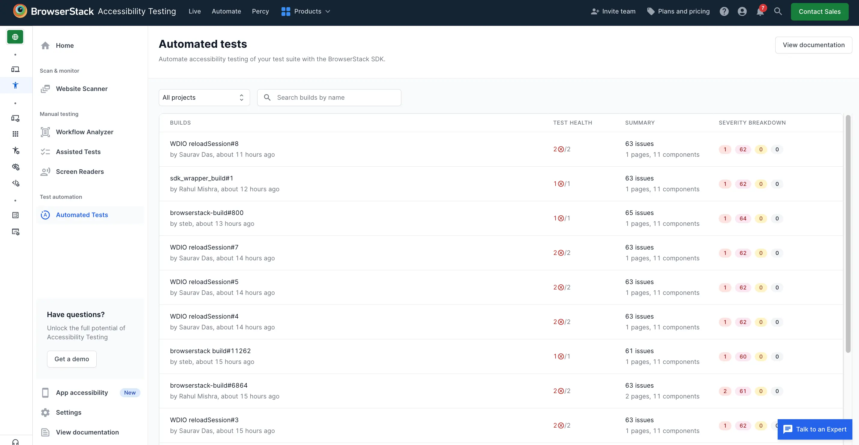Automated tests homepage