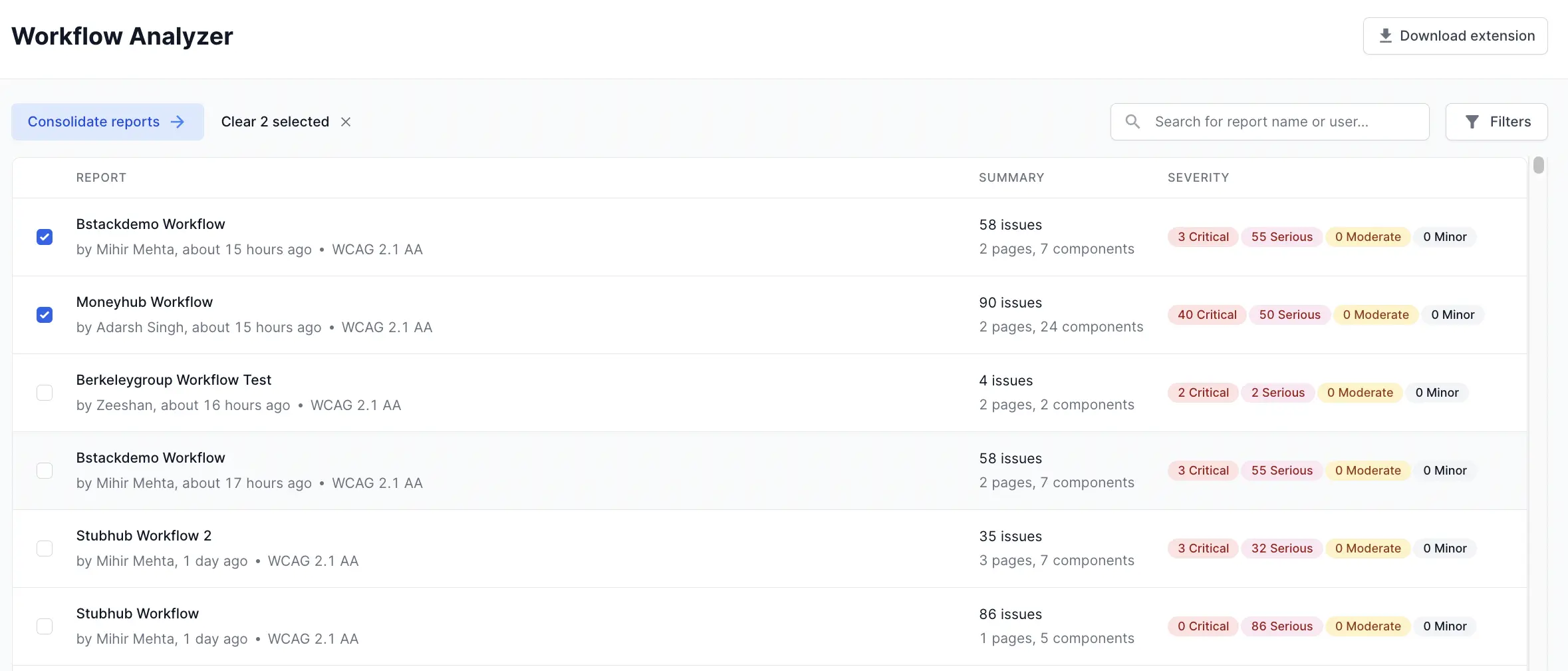 Click the Consolidate reports button