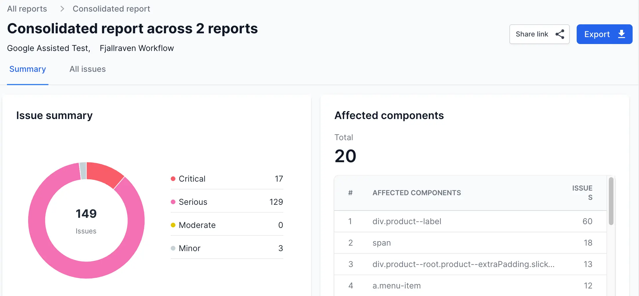 Export a consolidated report
