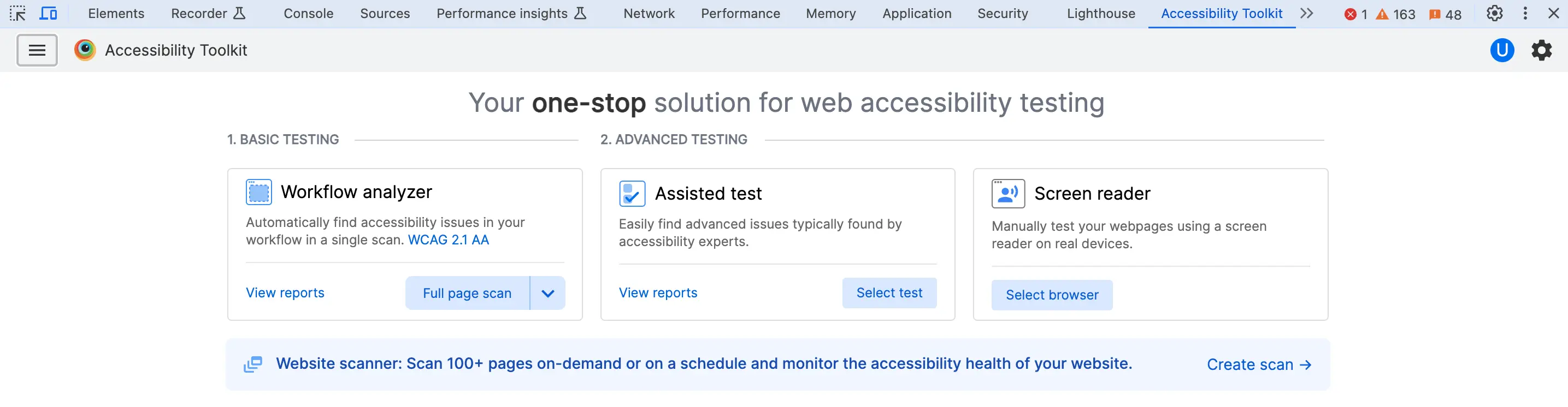 Choose an option from the extension home page