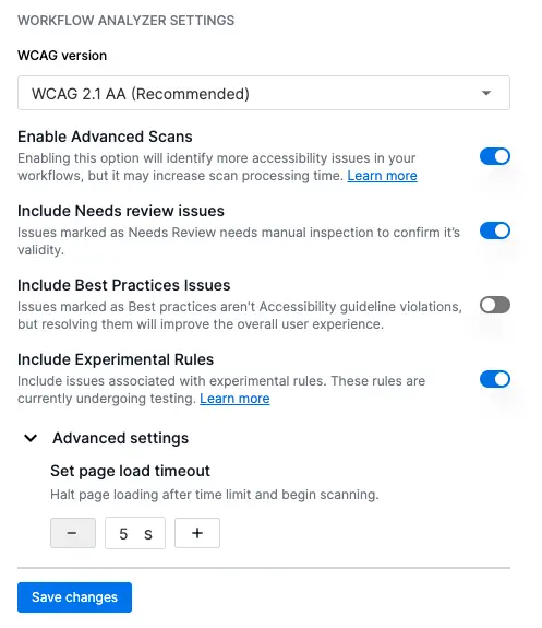 Select WCAG drop-down menu