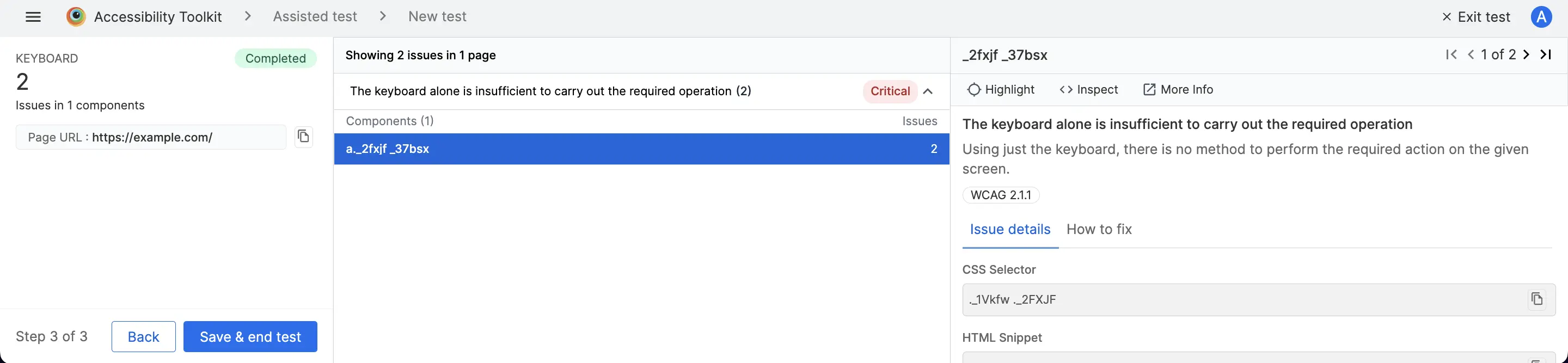 Click component to view issue summary