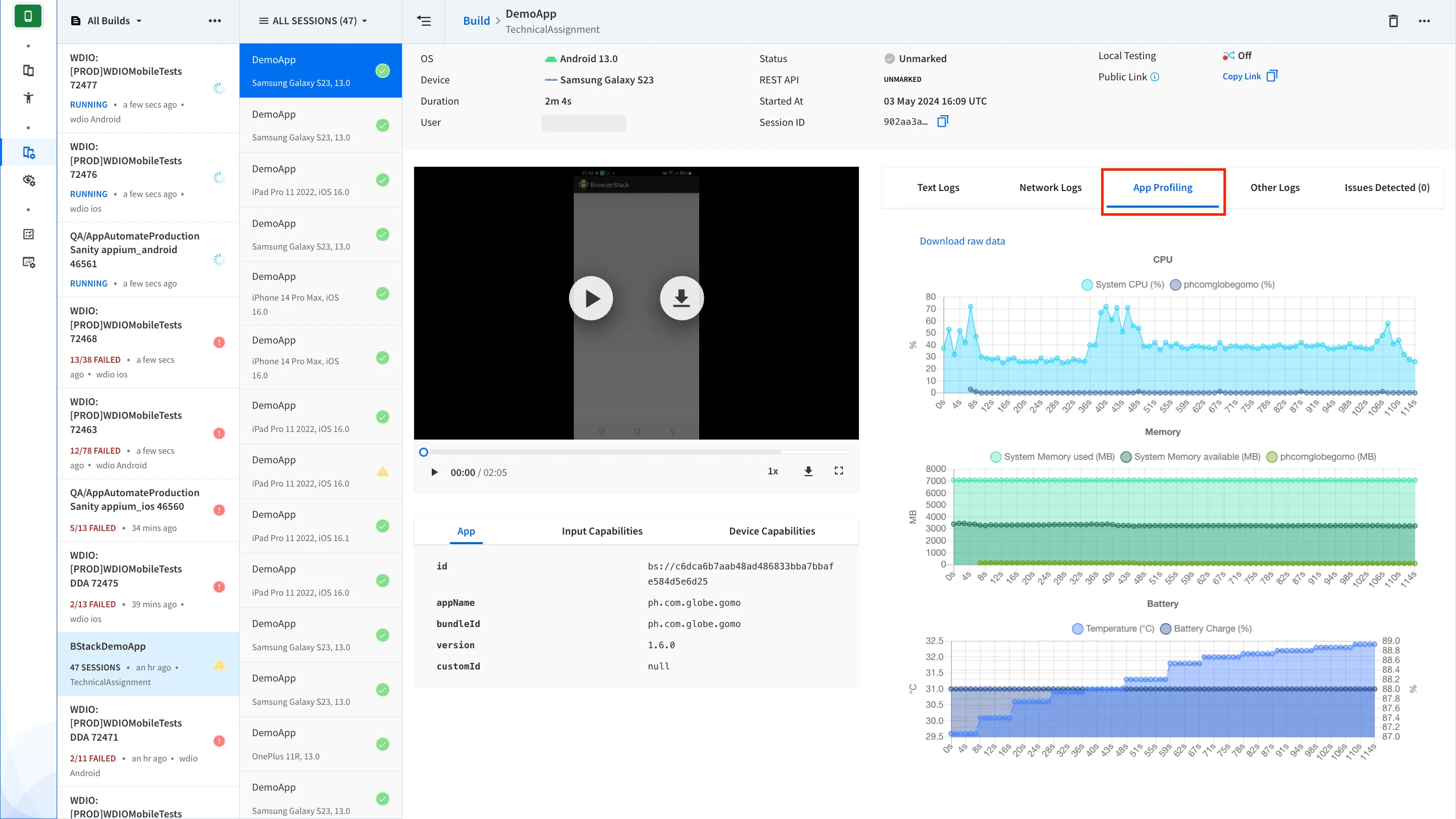 Default app profiling