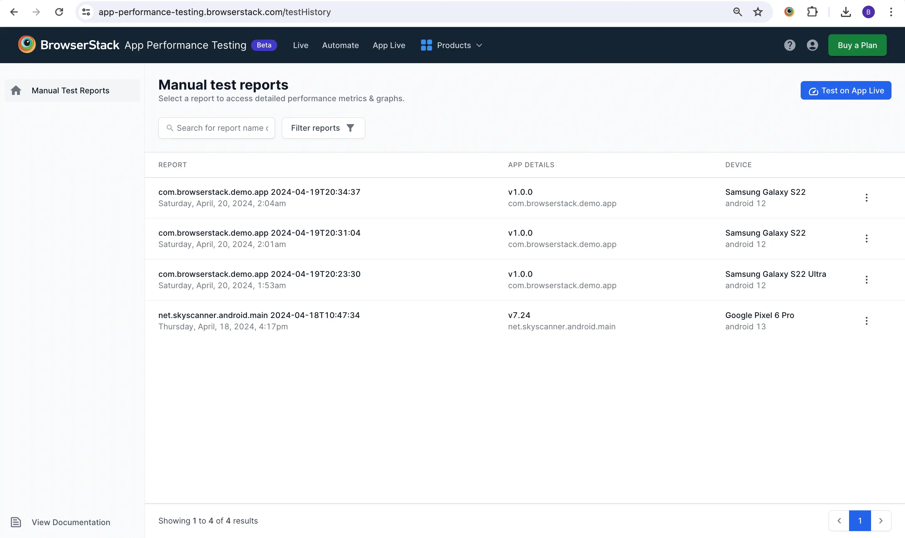 App Testing Dashboard