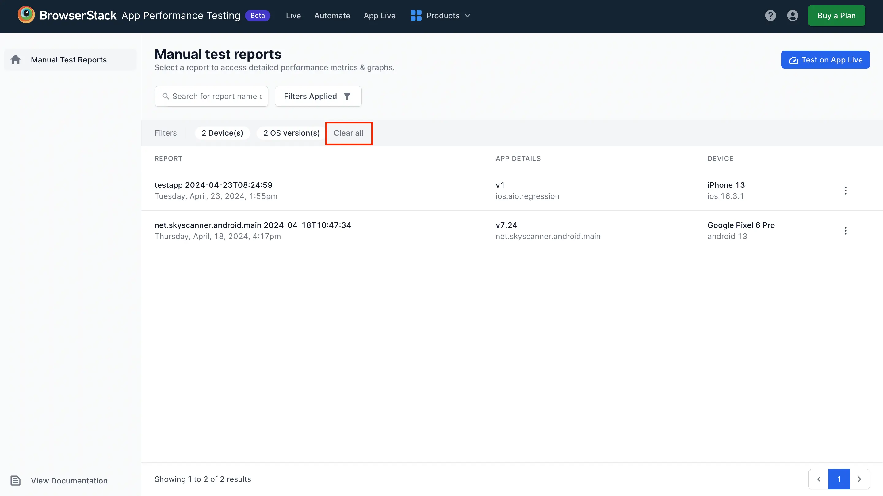 Click Filter reports