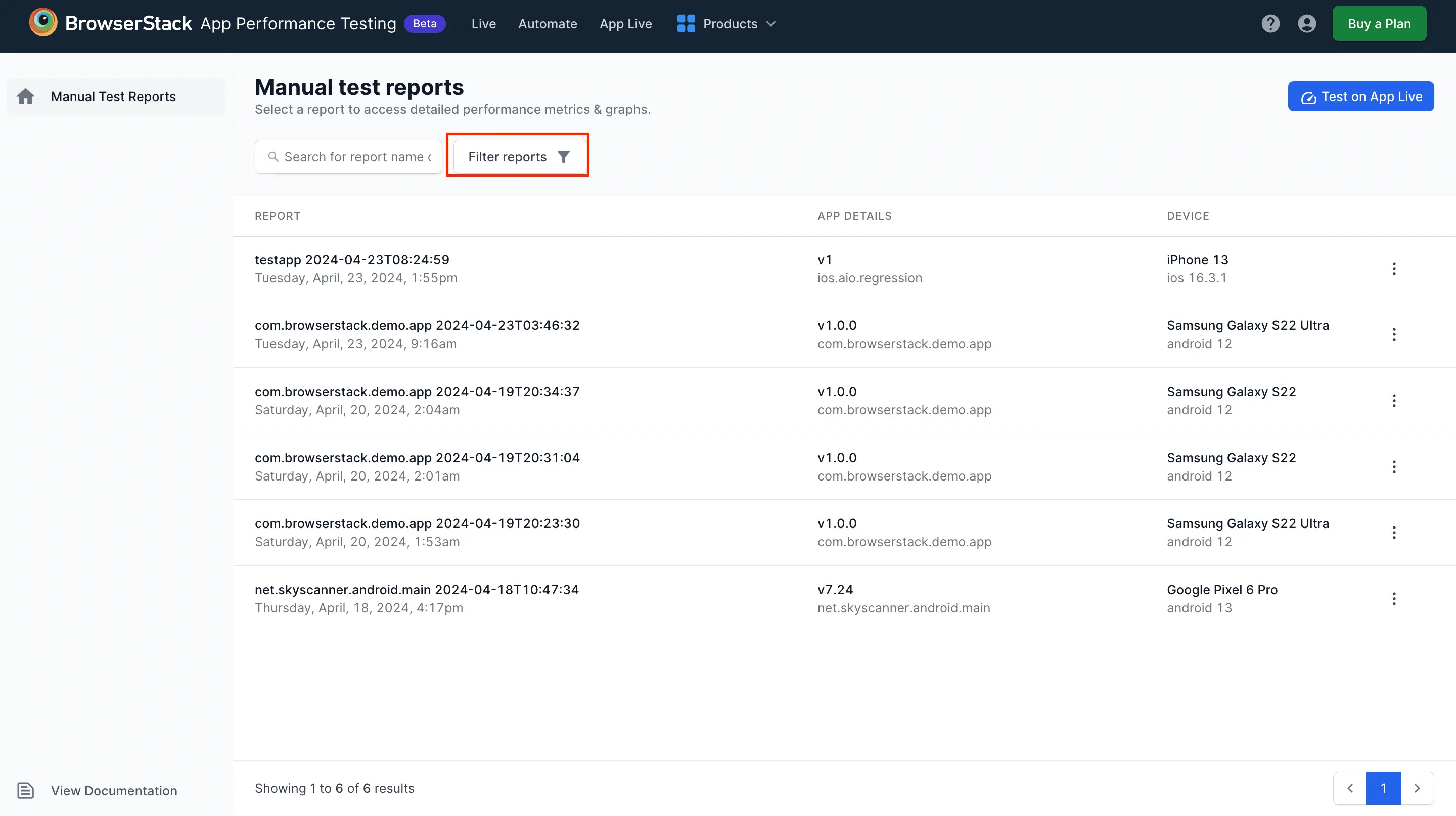Click Filter reports