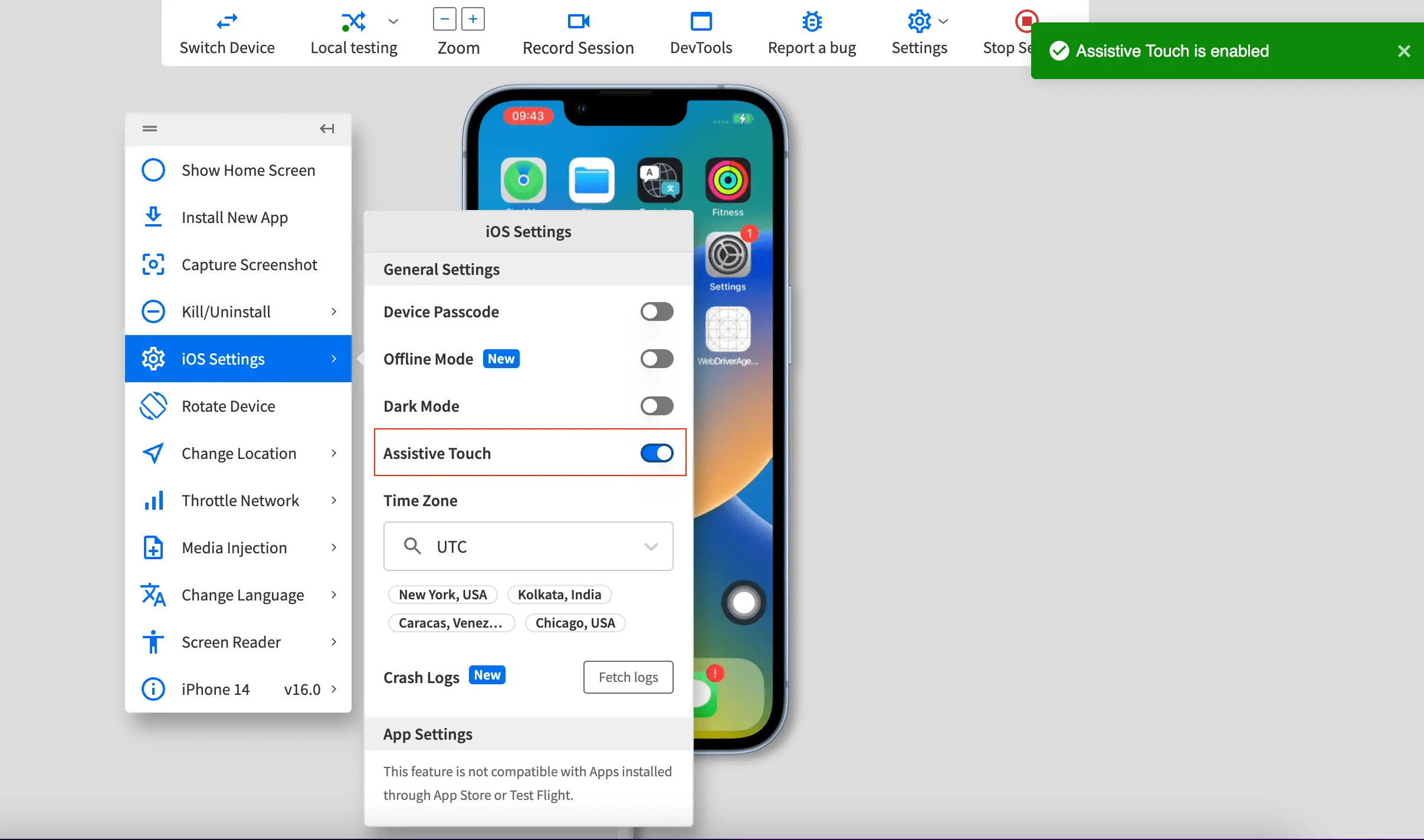 Assistive Touch enabled confirmation pop-up