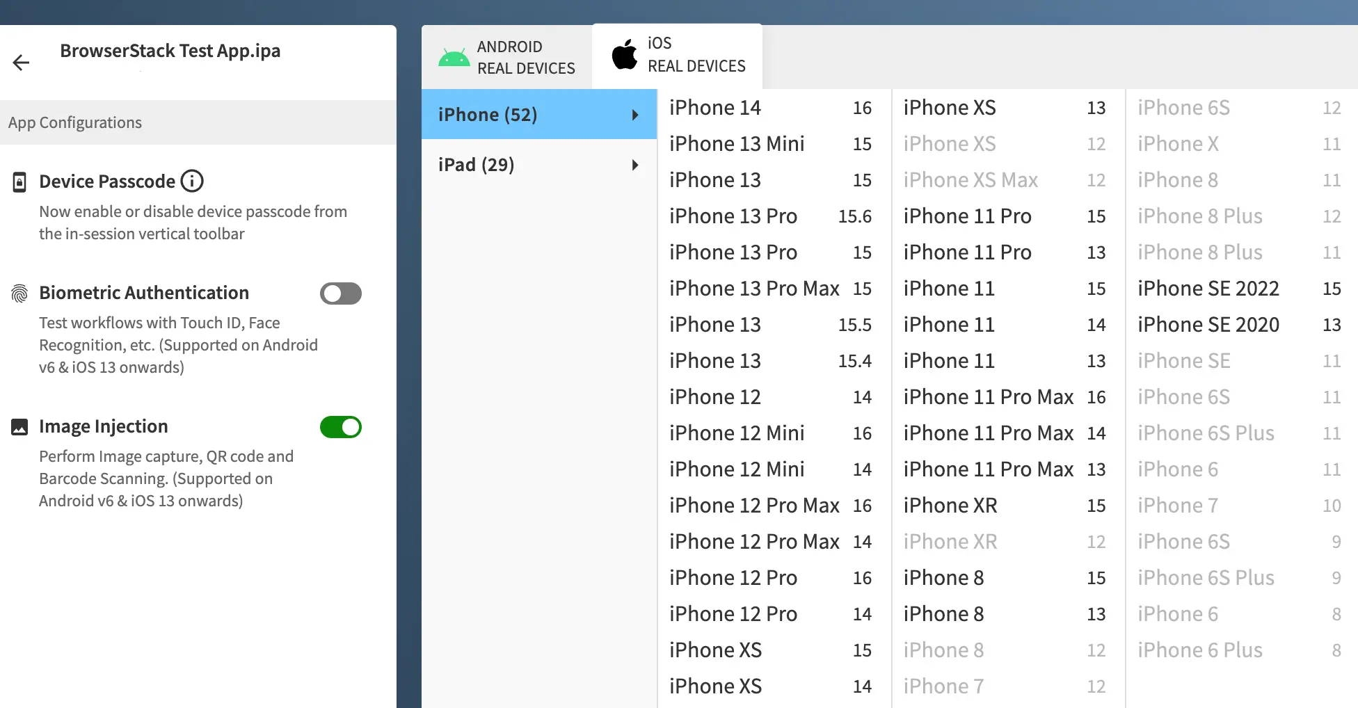 Unsupported devices grayed out