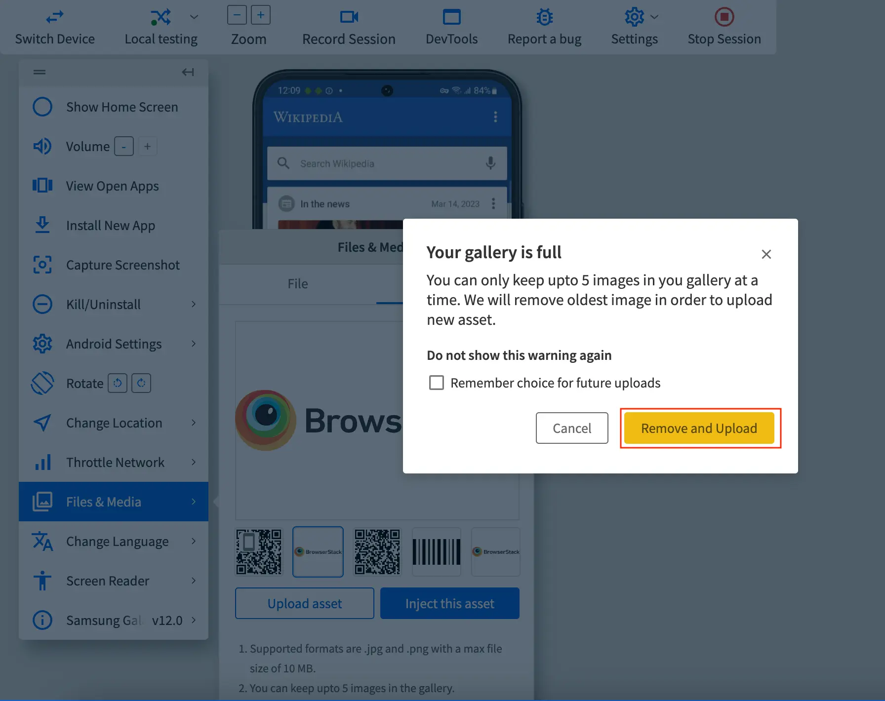 Click the Remove and Upload button