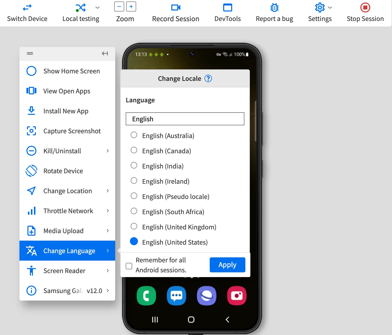 Select language and click apply