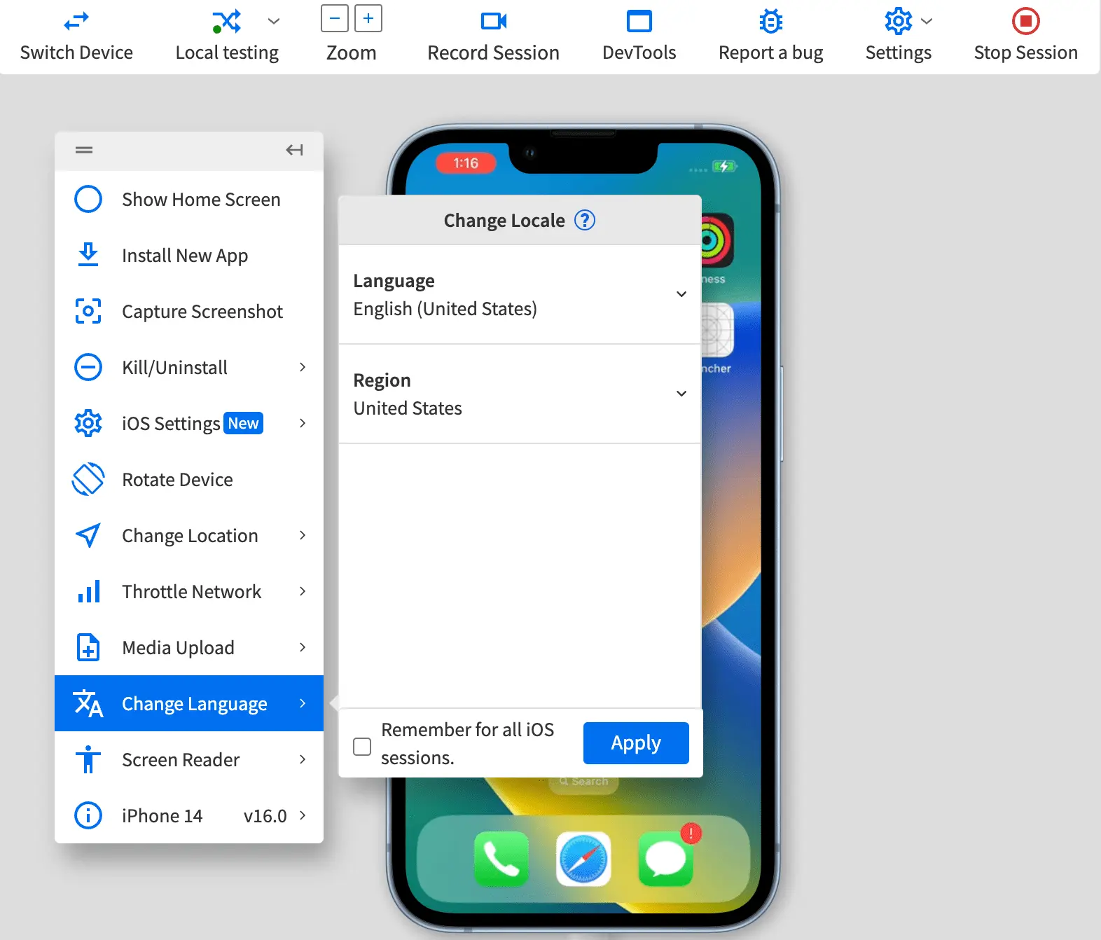 Select language and click apply