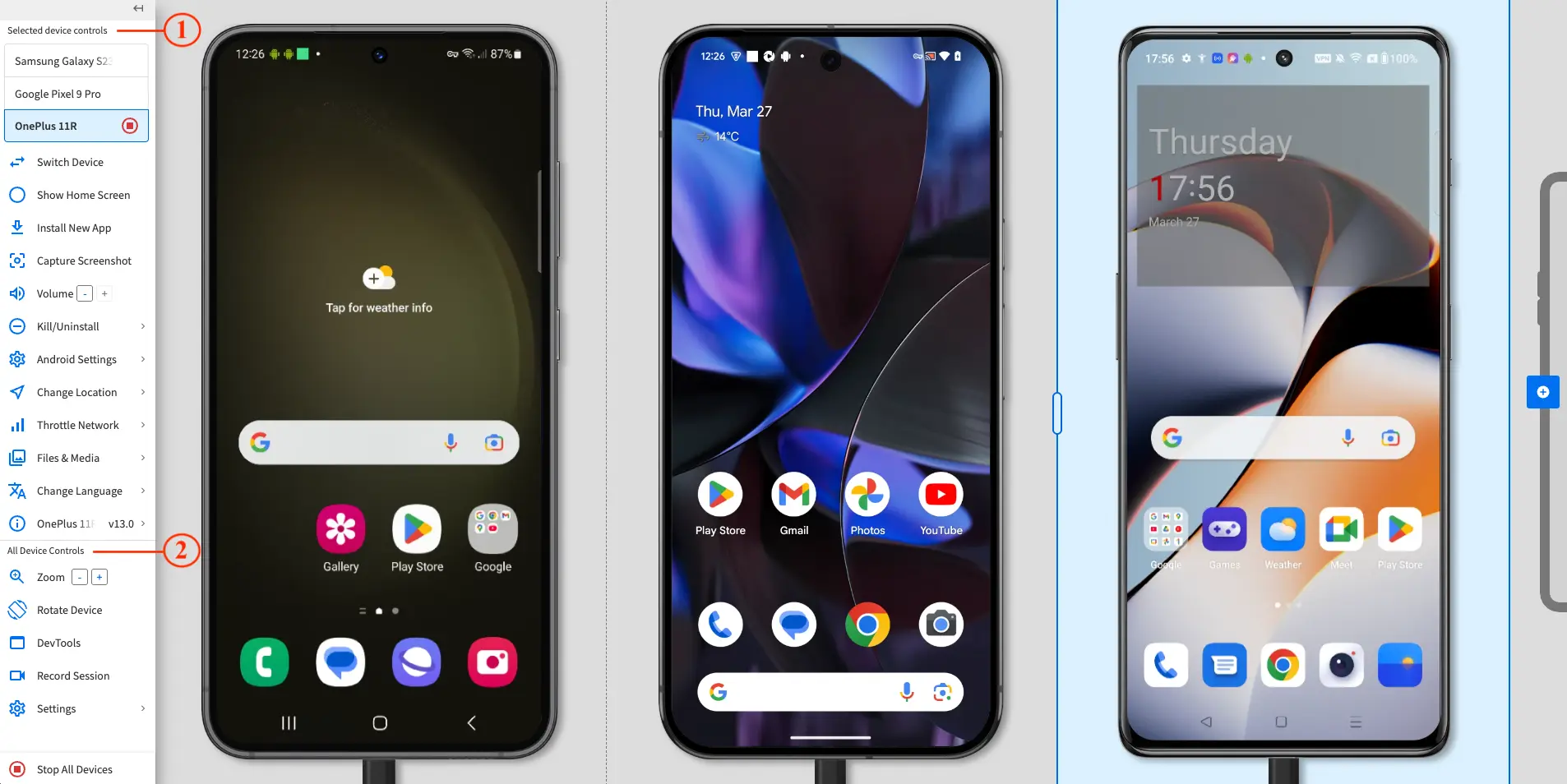 The available device controls
