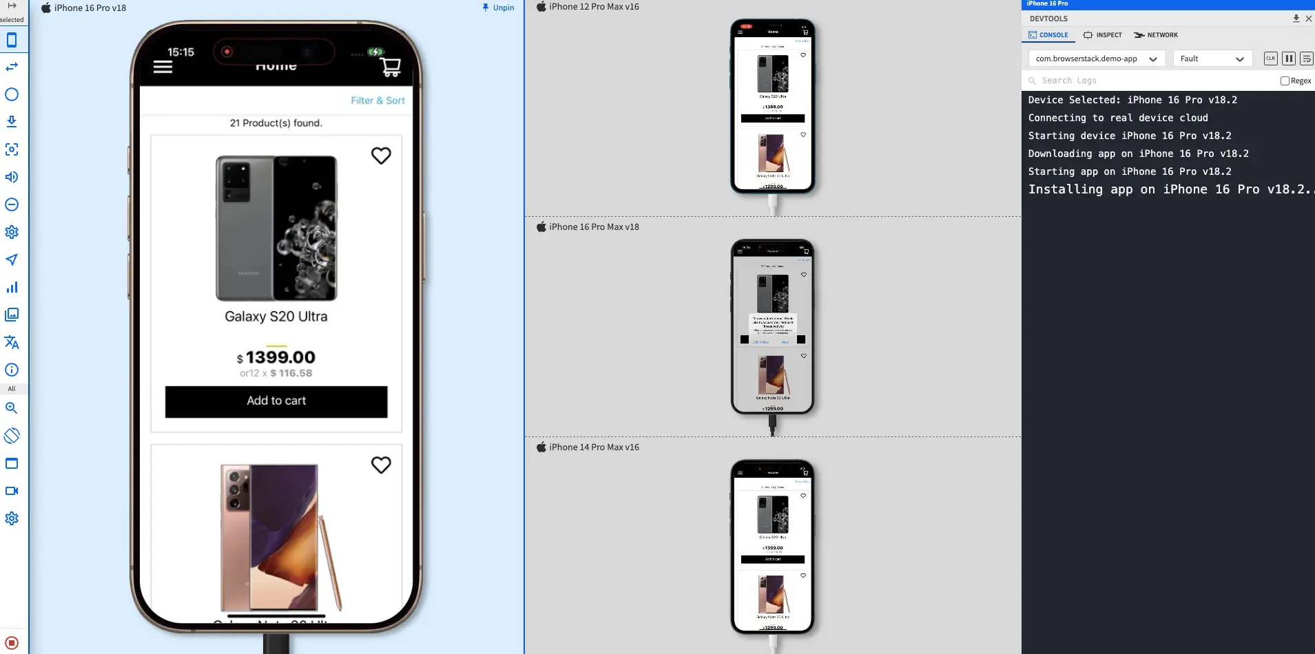 The dashboard with 1 pinned device on the left and 3 unpinned devices arranged in a stack on the right.