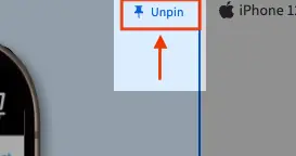 The dashboard with 1 pinned device and an arrow pointing at the unpin button that is also highlighted by a red box.