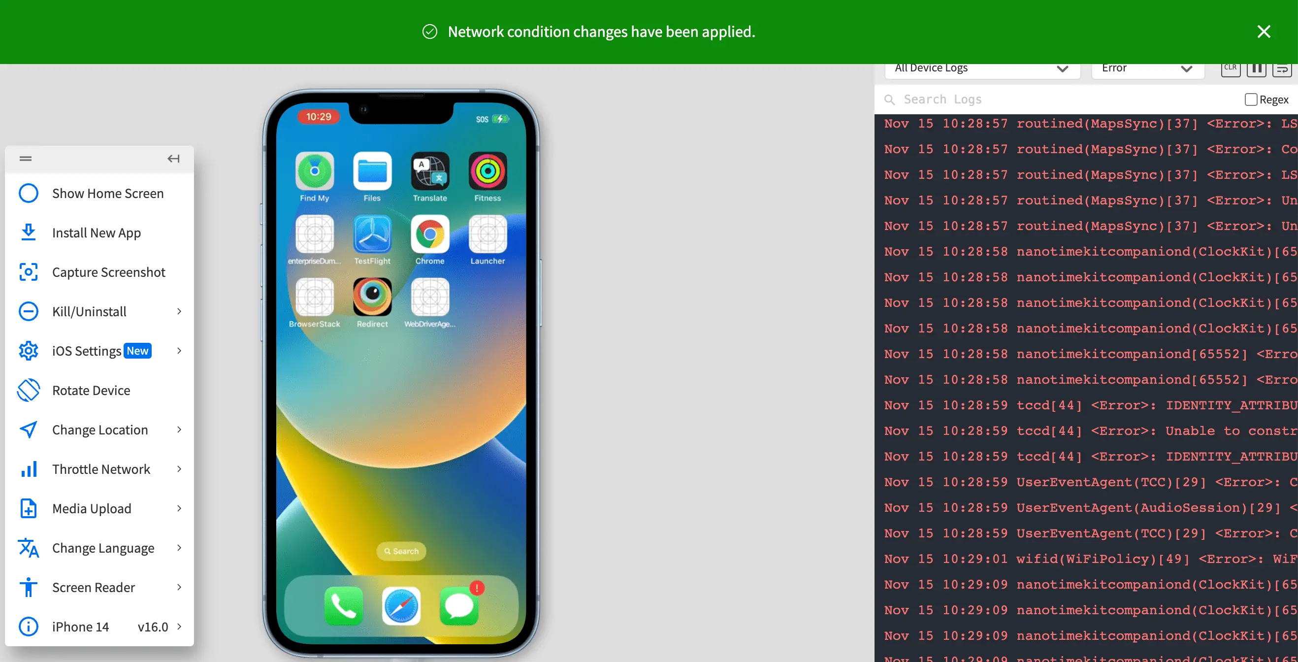 Network conditions applied