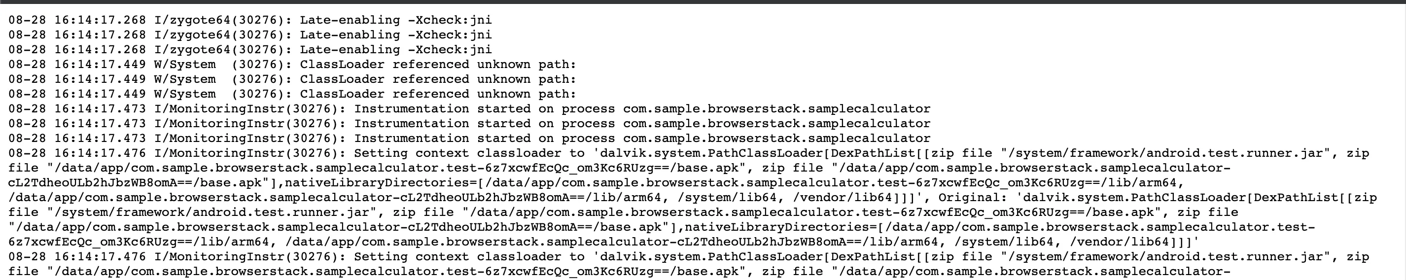 Device Logs of executed tests