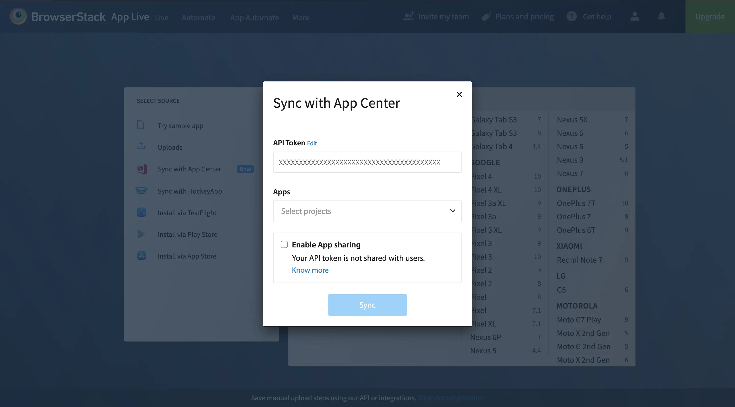App Live Sync with App Center