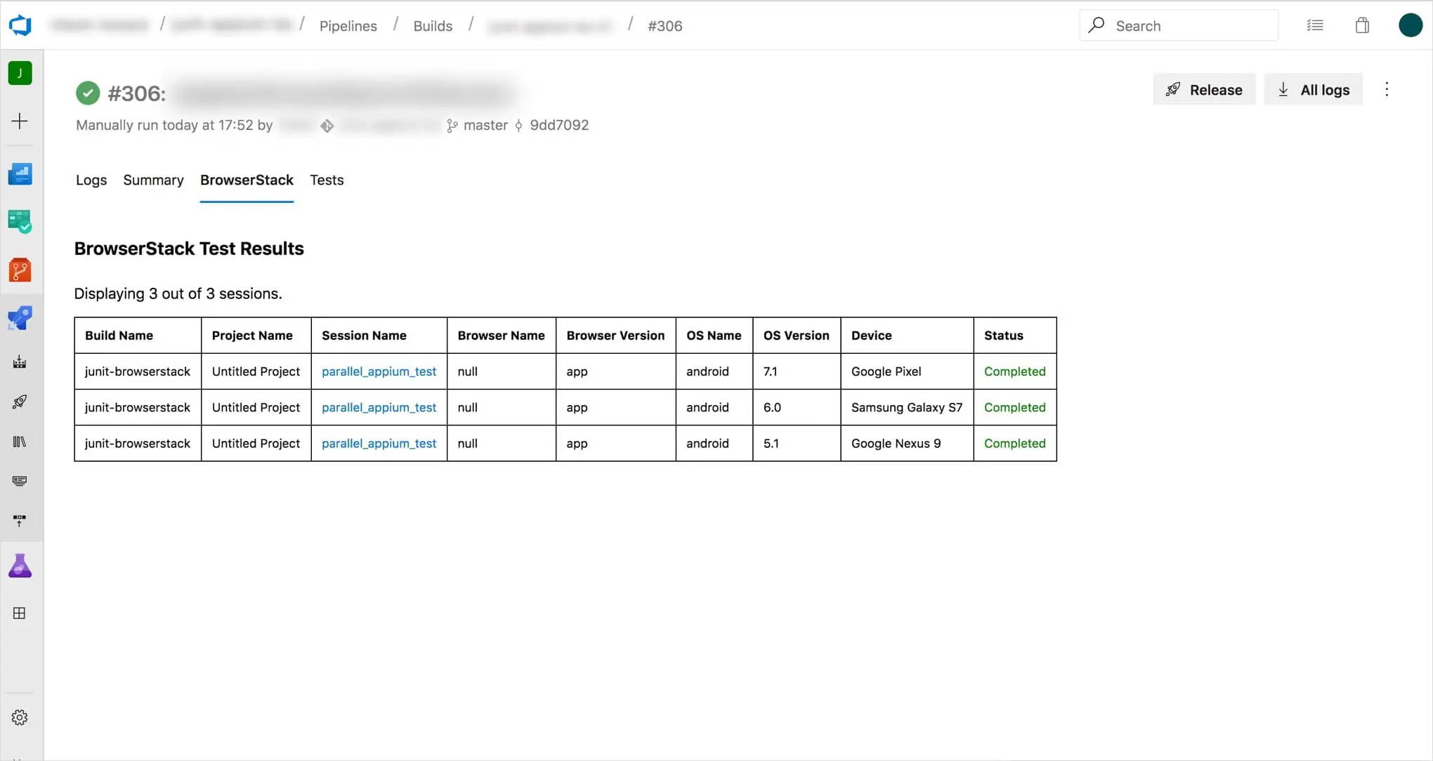 BrowserStack Test Results on Azure