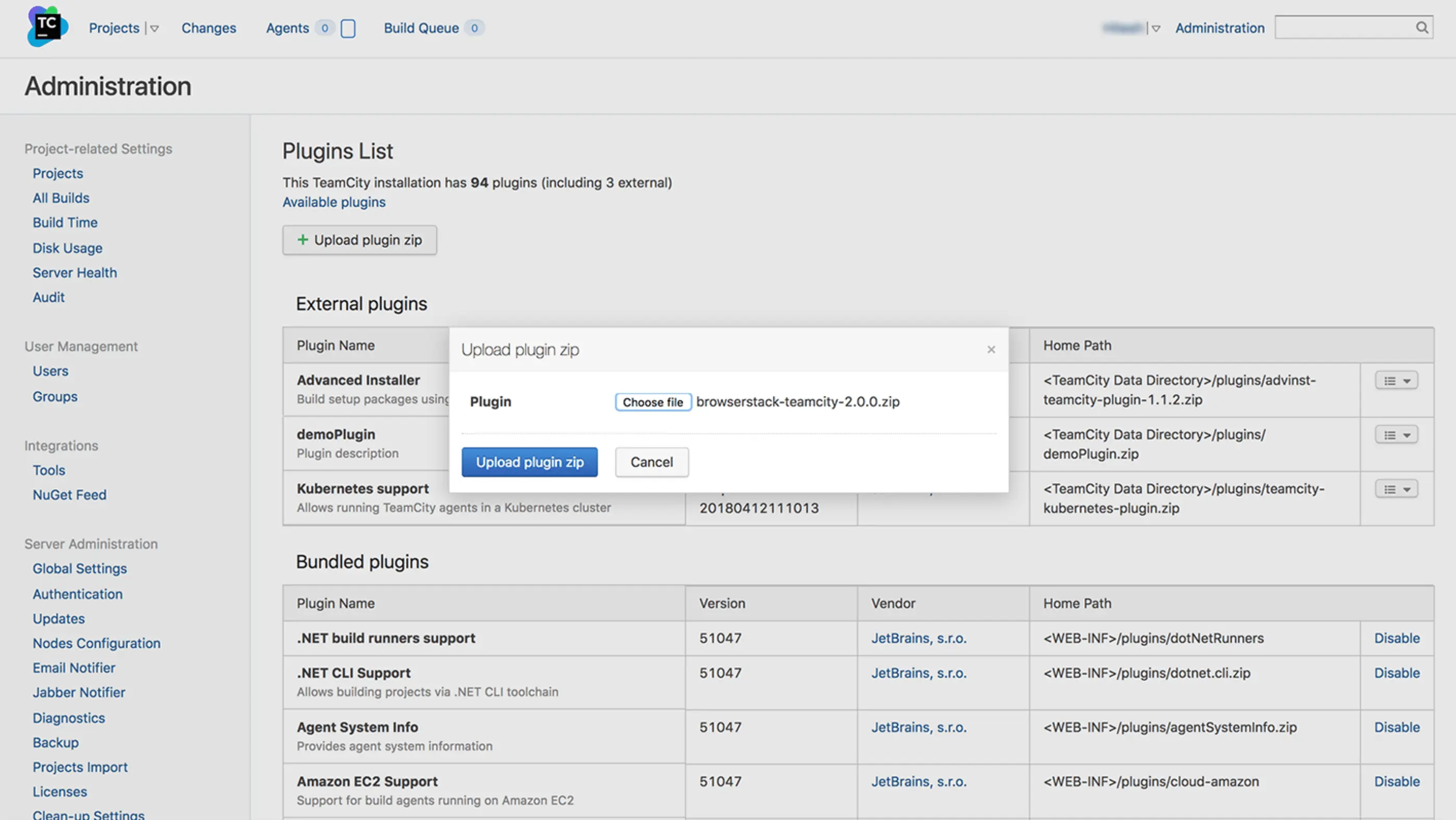 Uploading plugin zip on Team City