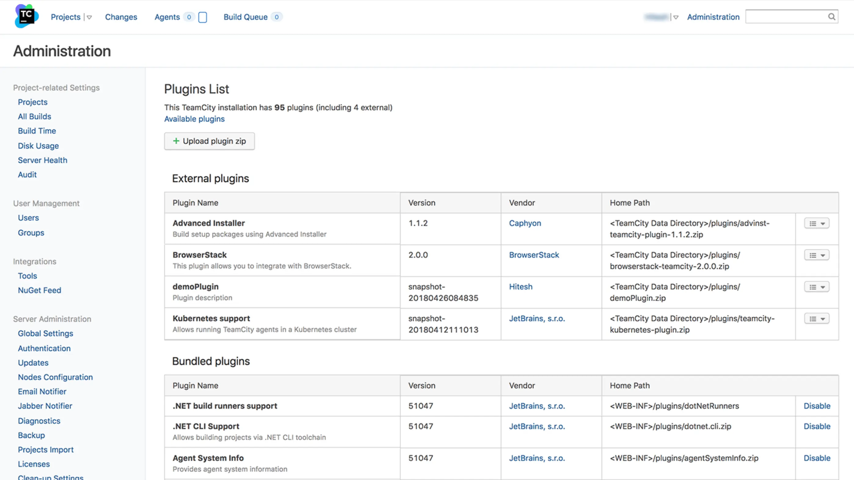 Restart TeamCity to see BrowserStack in your list of available Plugins