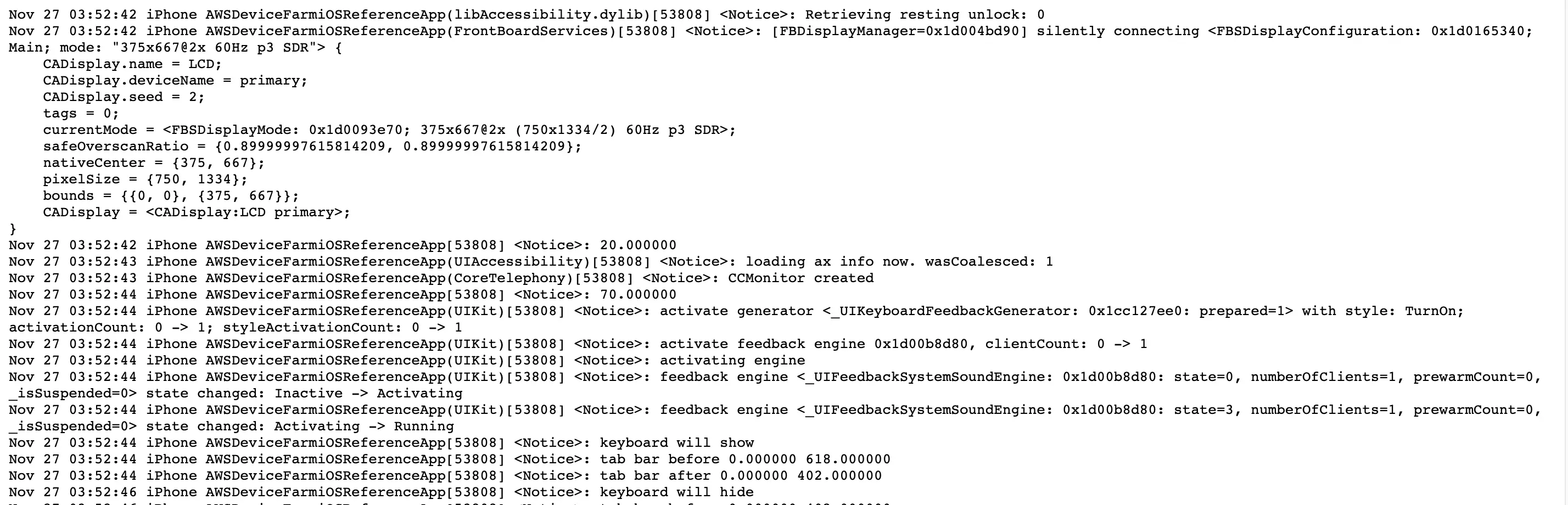 View device logs for each executed test case