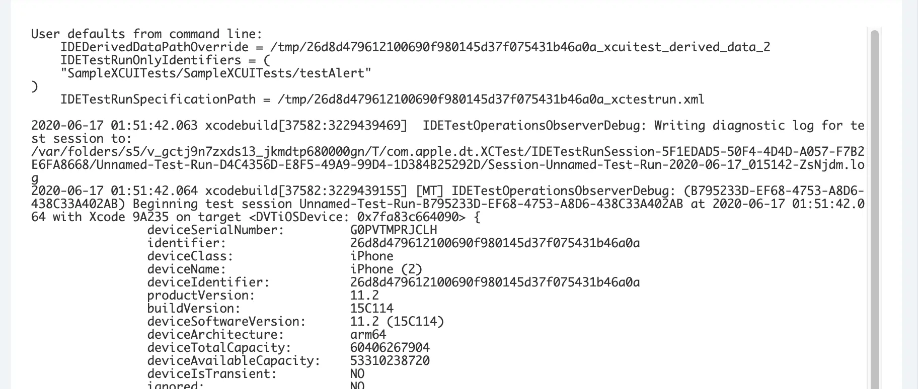 View instrumentaion logs for each executed test case