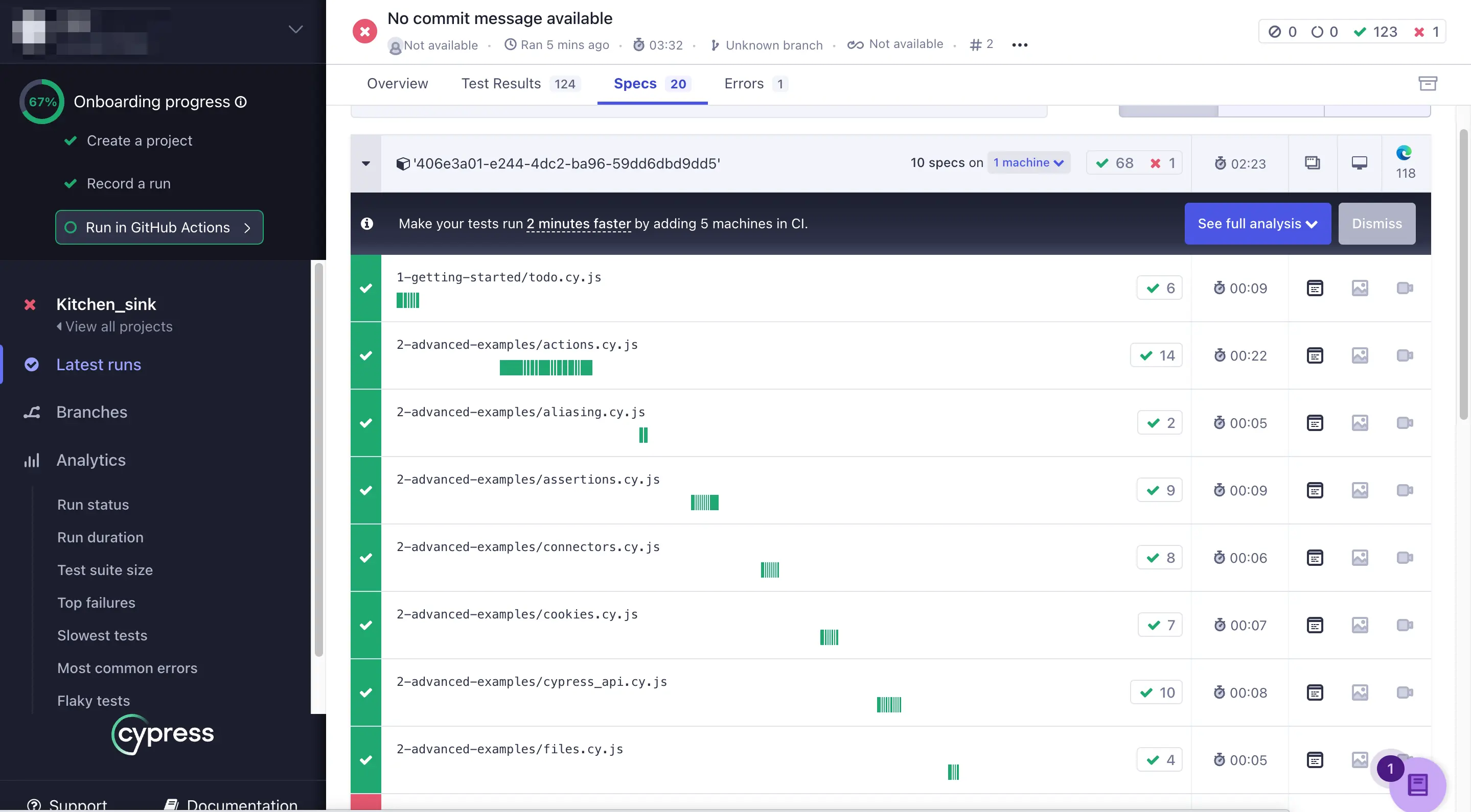 View your test results on the Cypress Dashboard