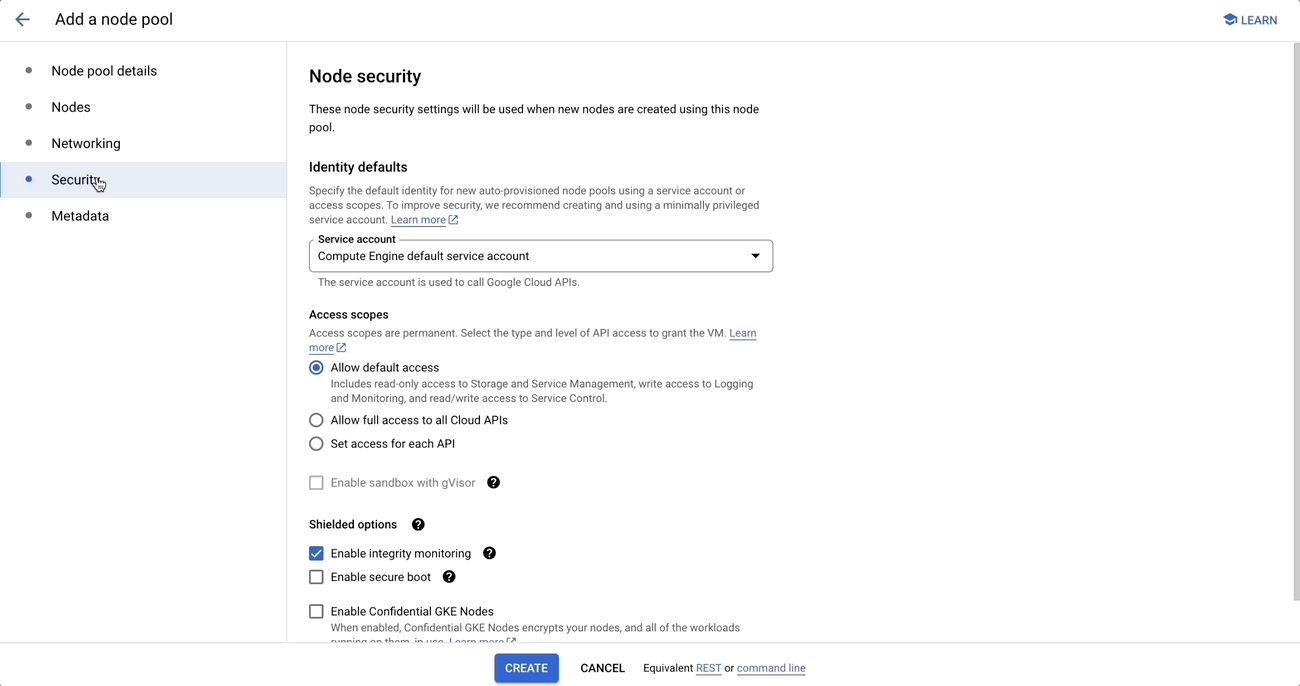 Configure details under the Security tab