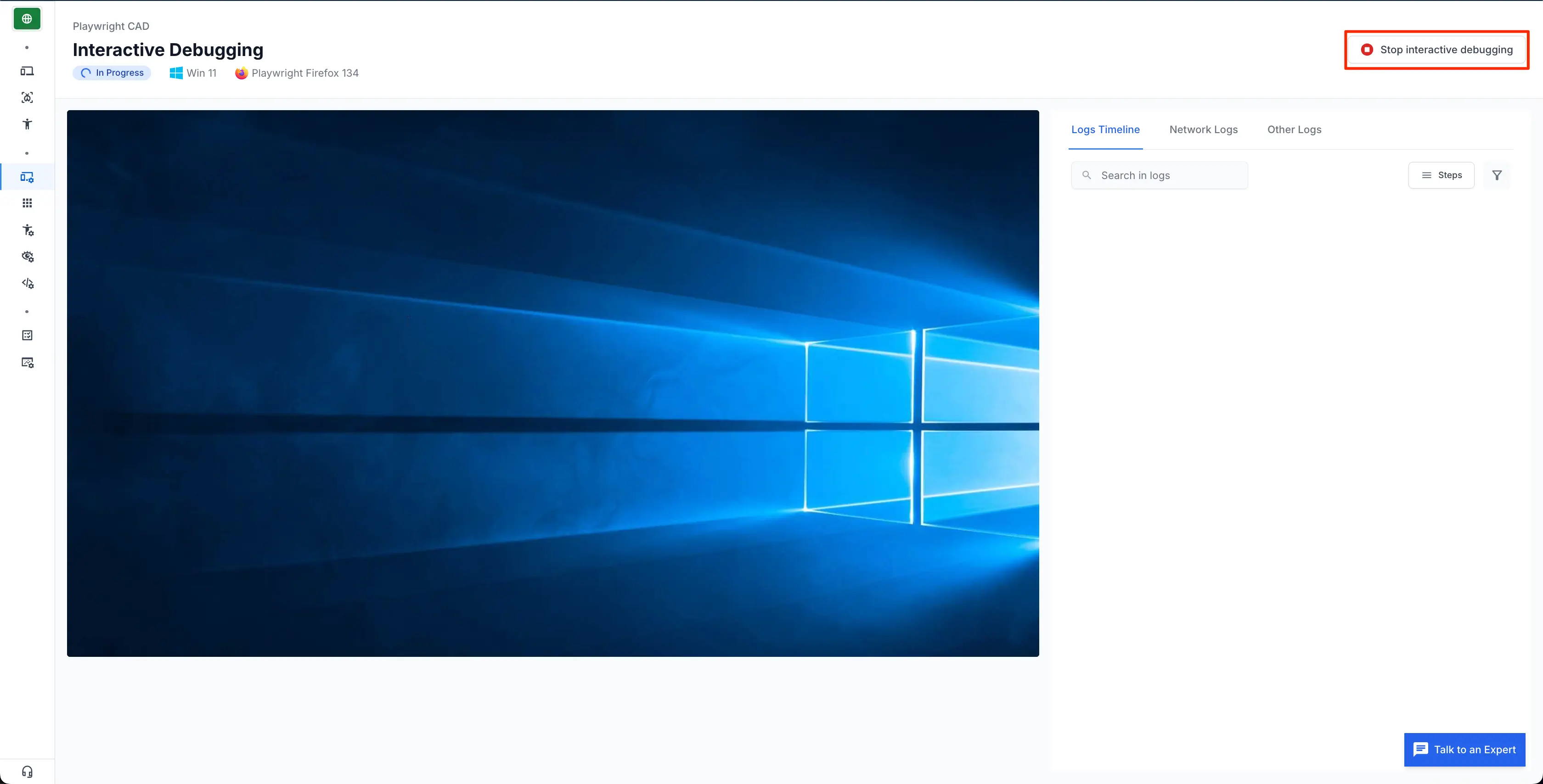 Image showing Stop Interactive Debugging button highlighted