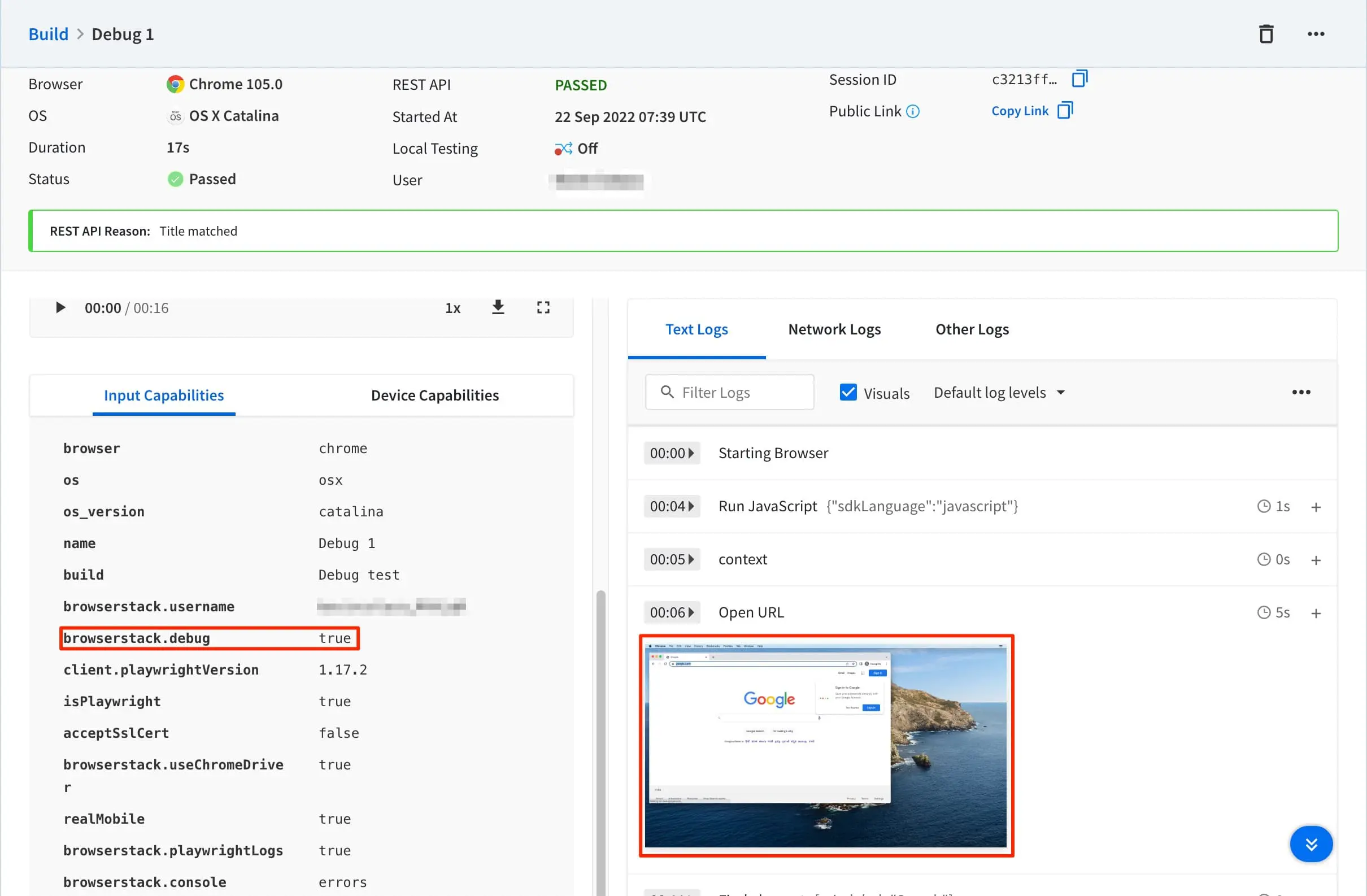 browserstack automate visual logs for playwright tests