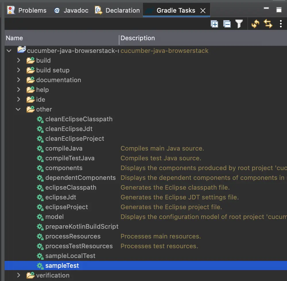 Image showing the highlighted sample Gradle Test