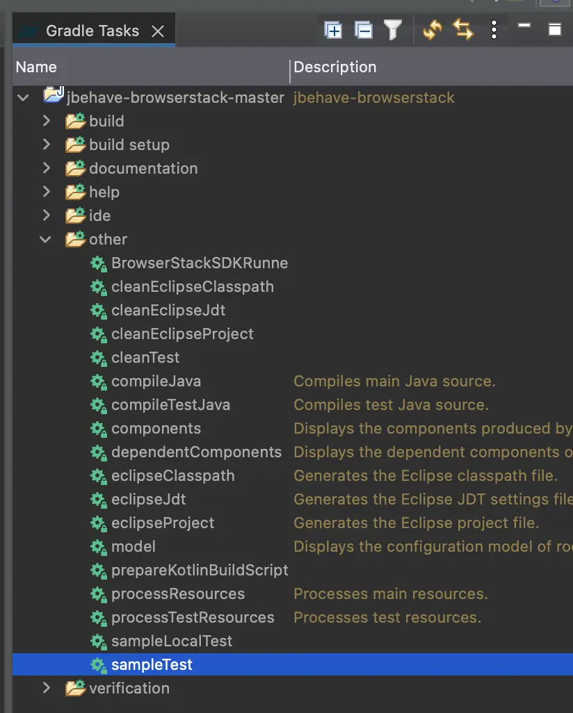Image showing the highlighted sample Gradle Test