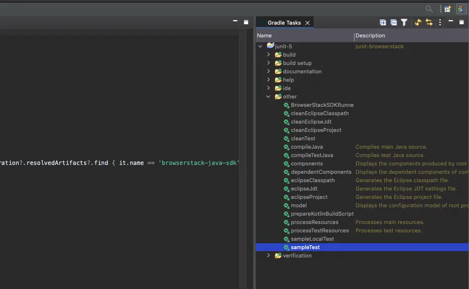 Screenshot showing the Gradle Window in the right corner of Eclipse IDE