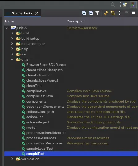Image showing the highlighted sample Gradle Test