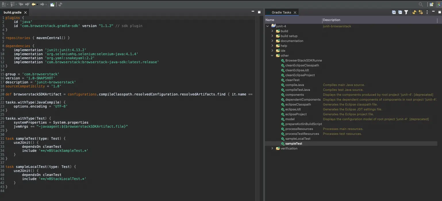 Screenshot showing the Gradle Window in the right corner of Eclipse IDE