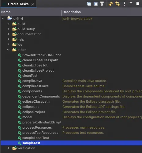 Image showing the highlighted sample Gradle Test