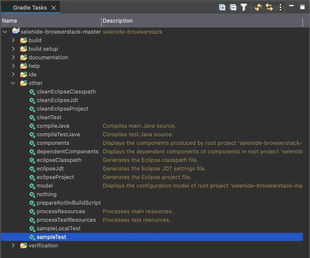 Image showing the highlighted sample Gradle Test