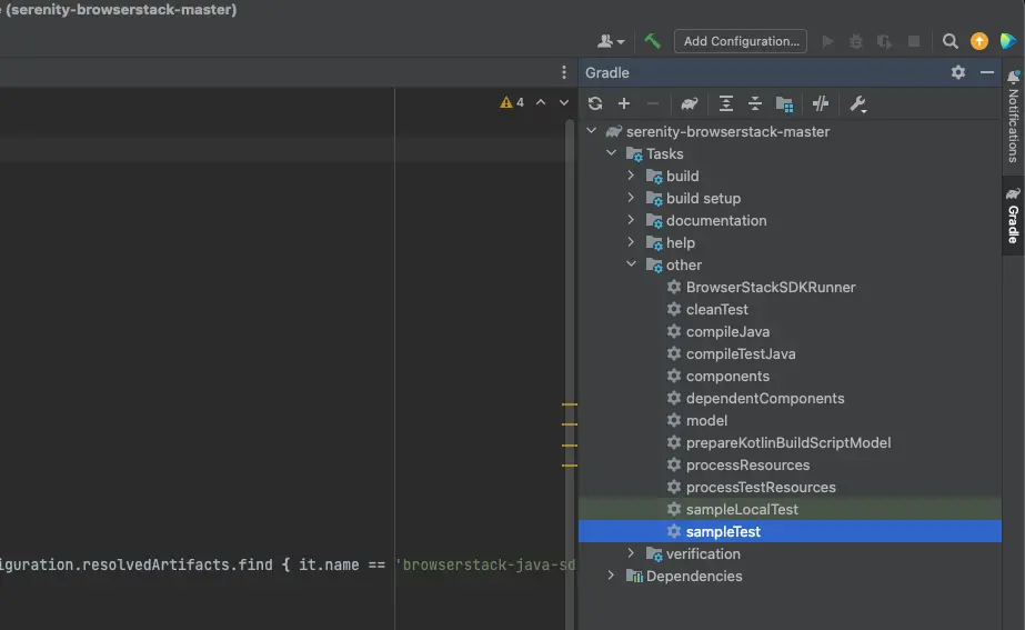 Screenshot showing the Gradle Window in the right corner of Eclipse IDE