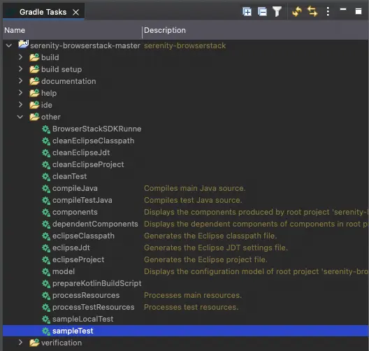Image showing the highlighted sample Gradle Test