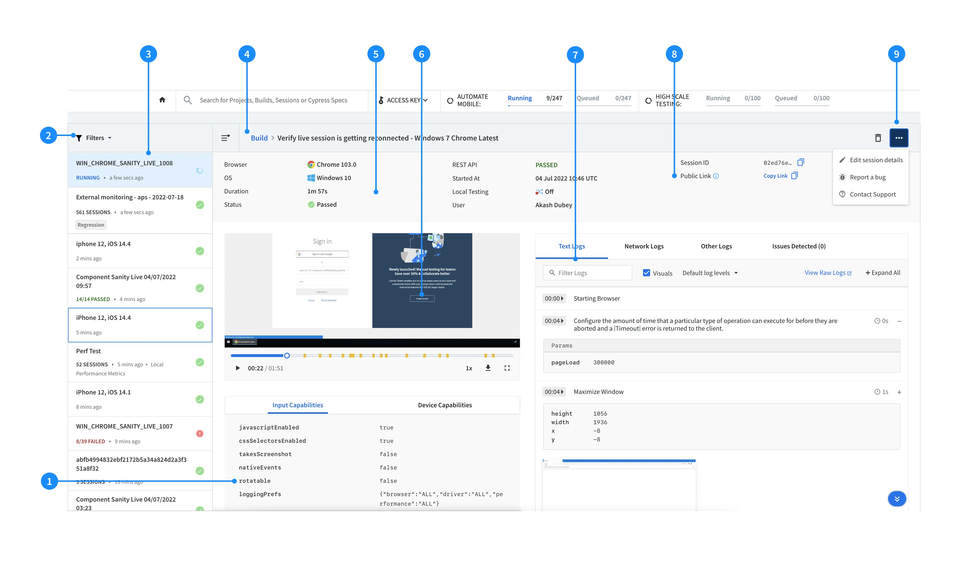 Automate Dashboard Sessions View