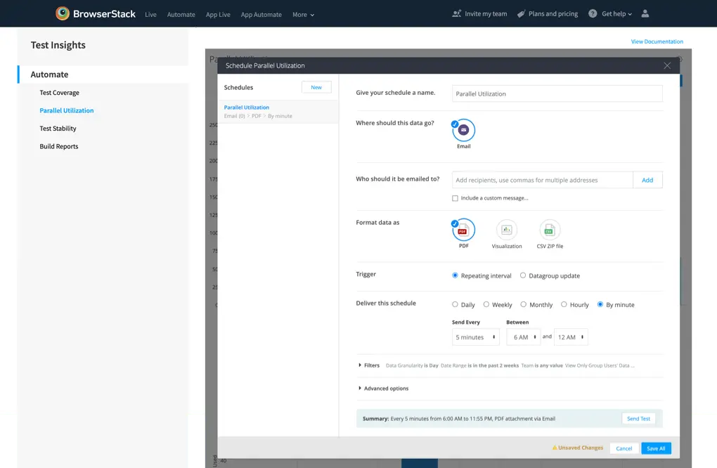 Advanced options to schedule reports