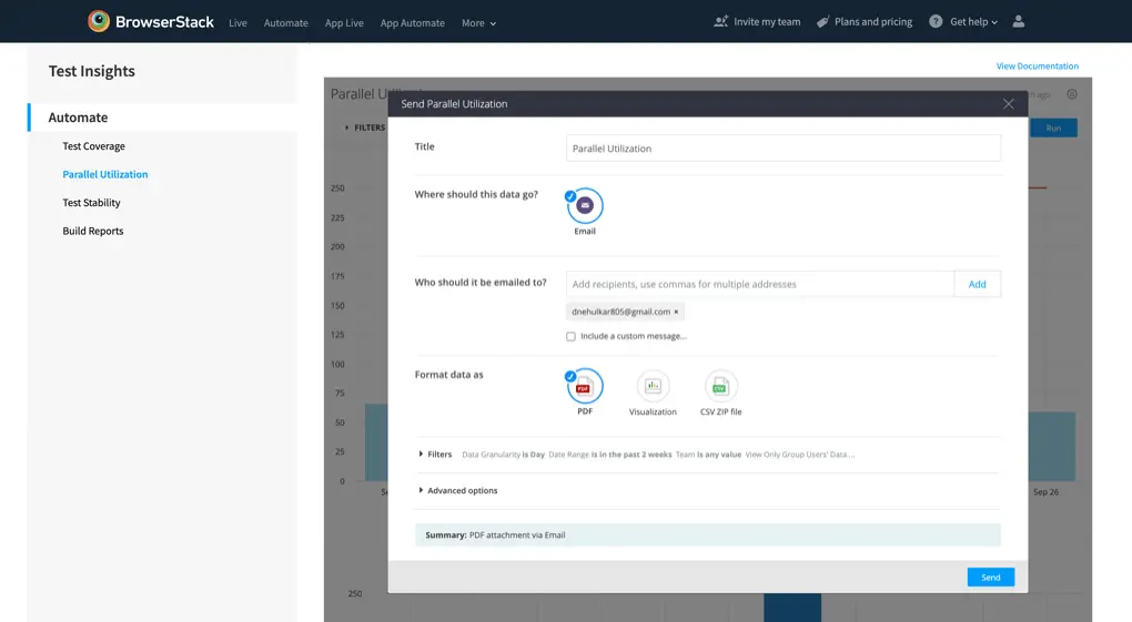 Sending parallel utilization reports from dashboard