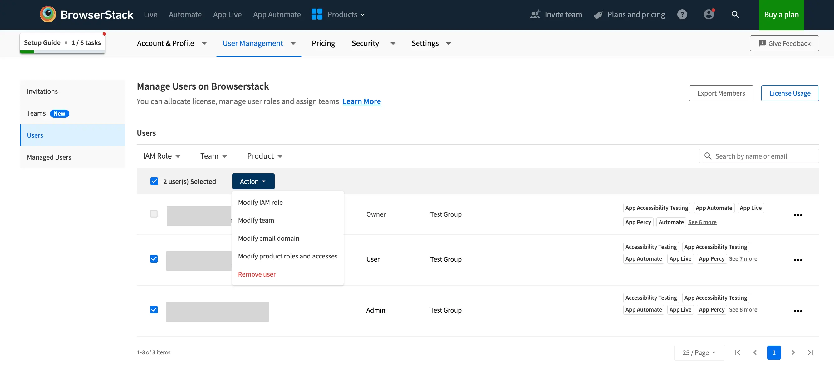 Select multiple users to modify in bulk