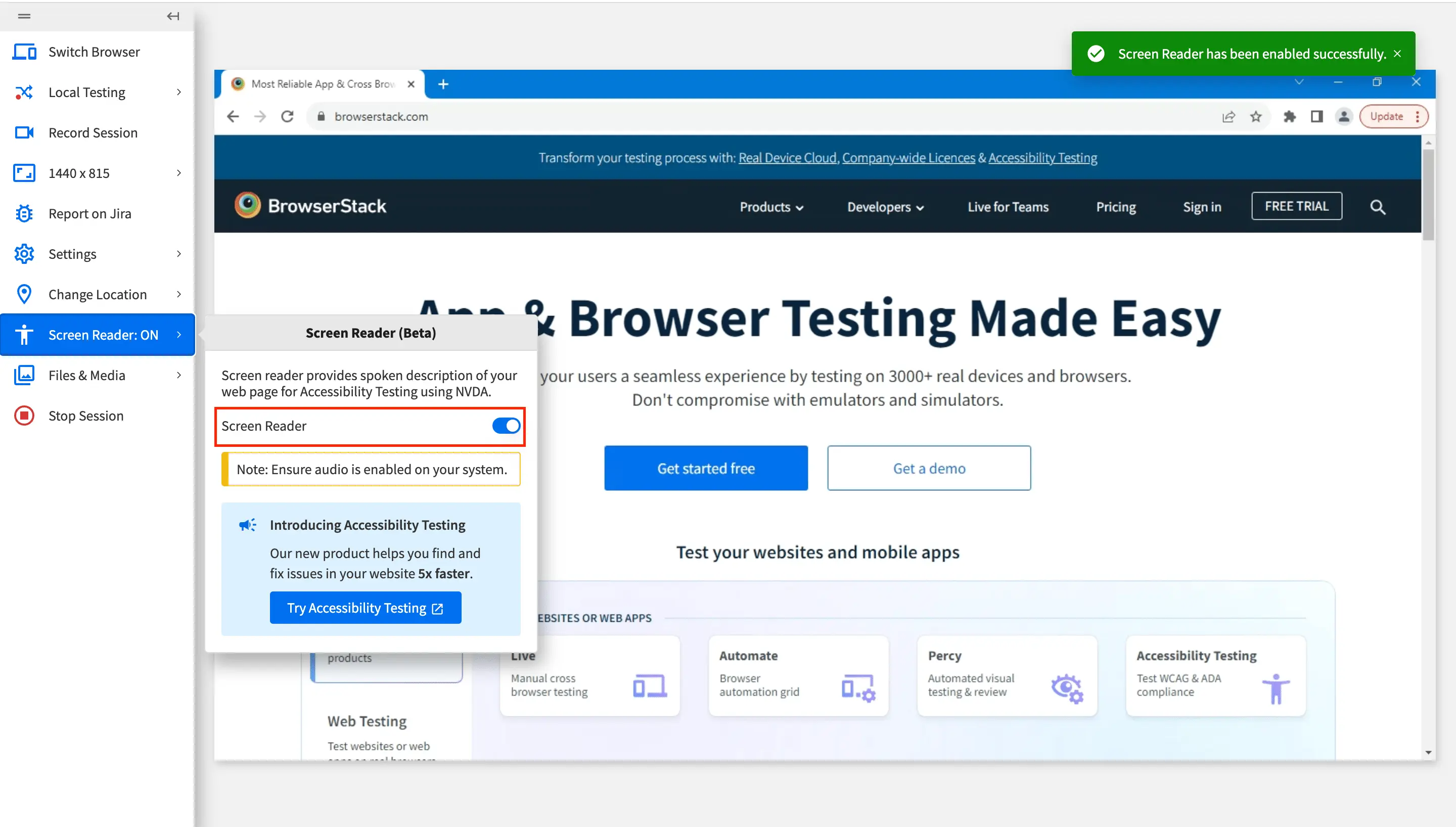 Toggling on Screen Reader