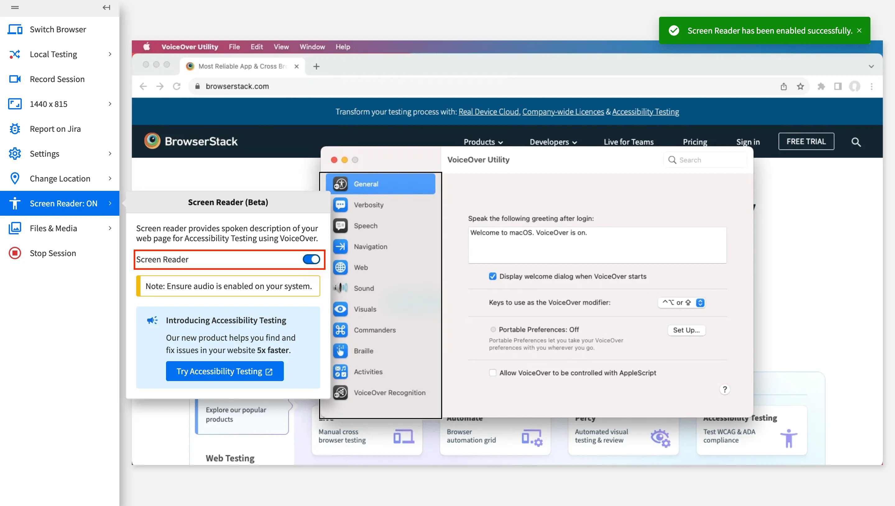 Toggling on Screen Reader