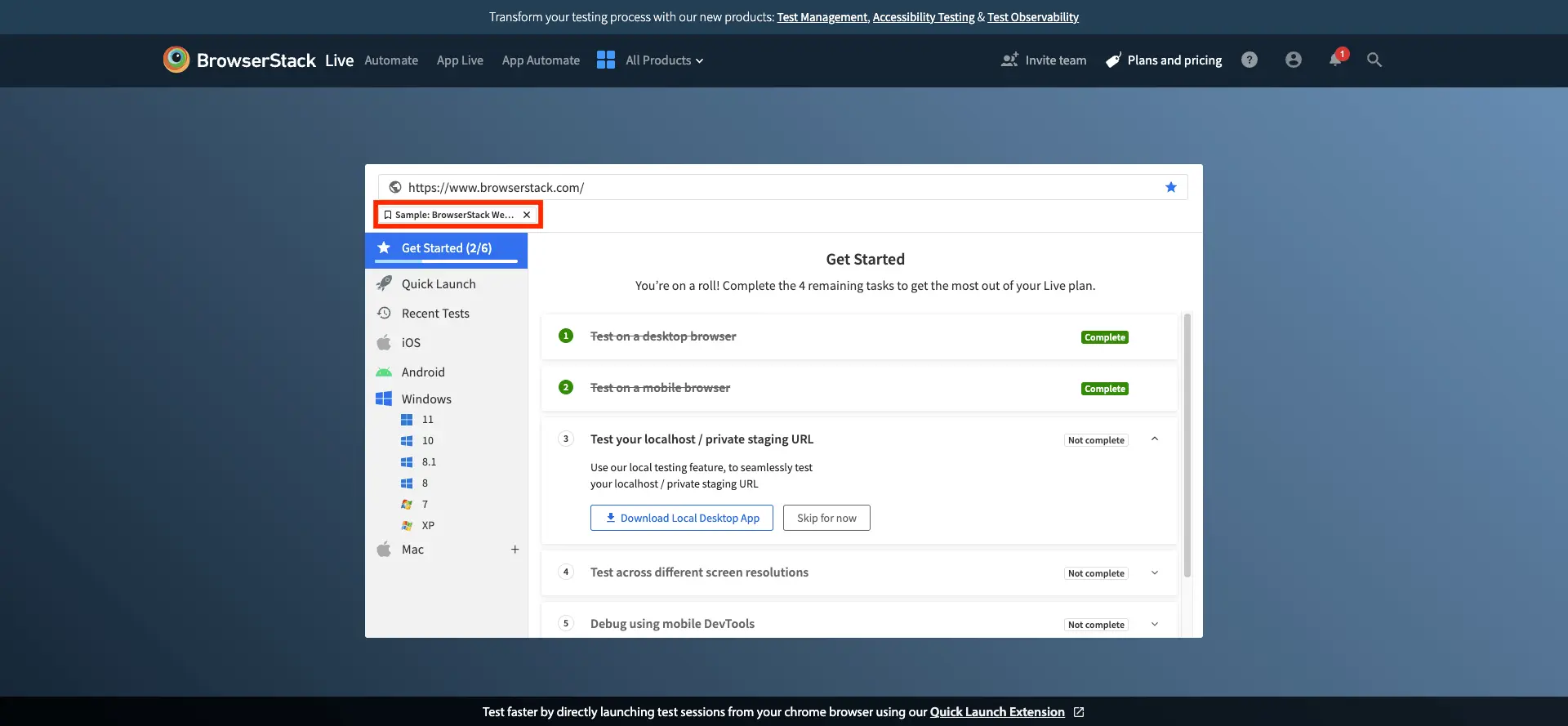 Selecting the bookmark URL