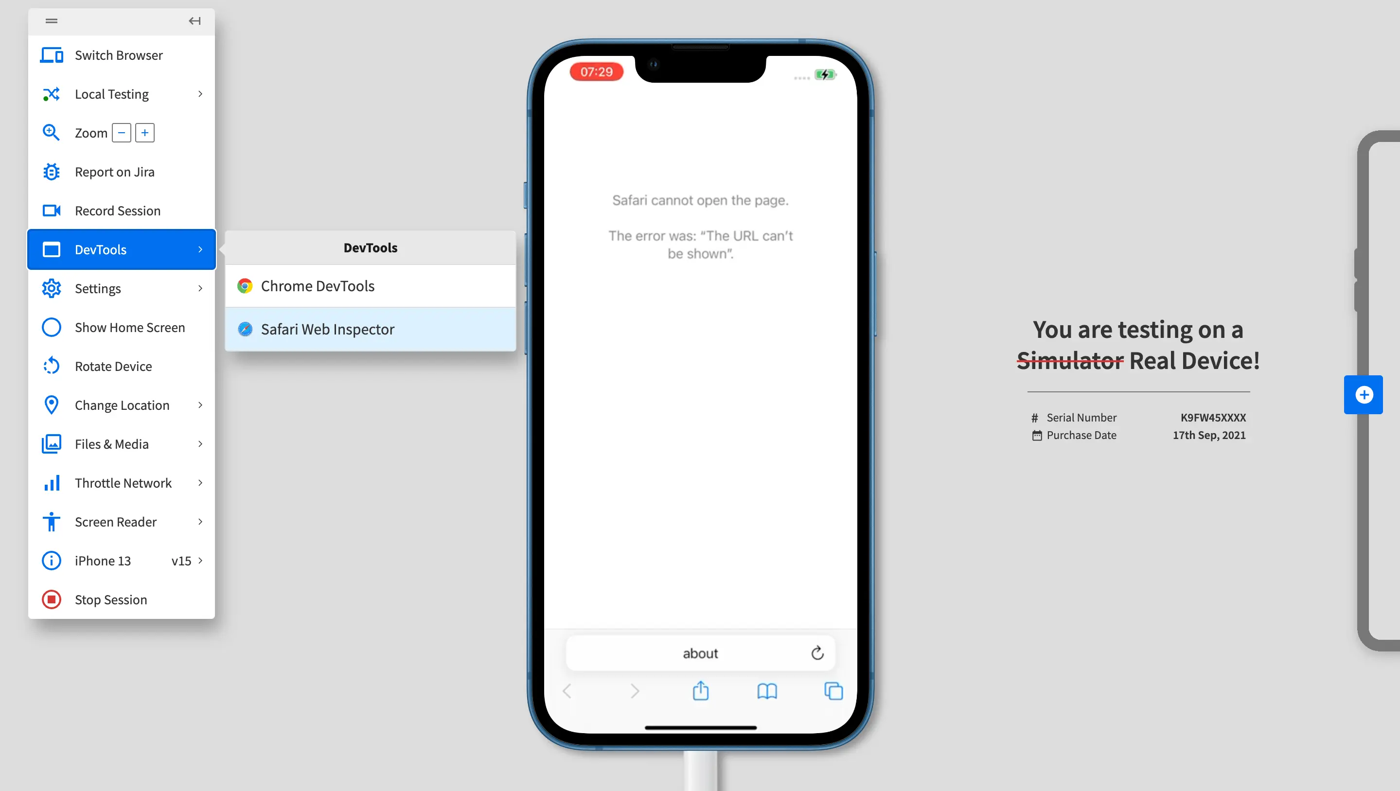 Open developer tools on ios