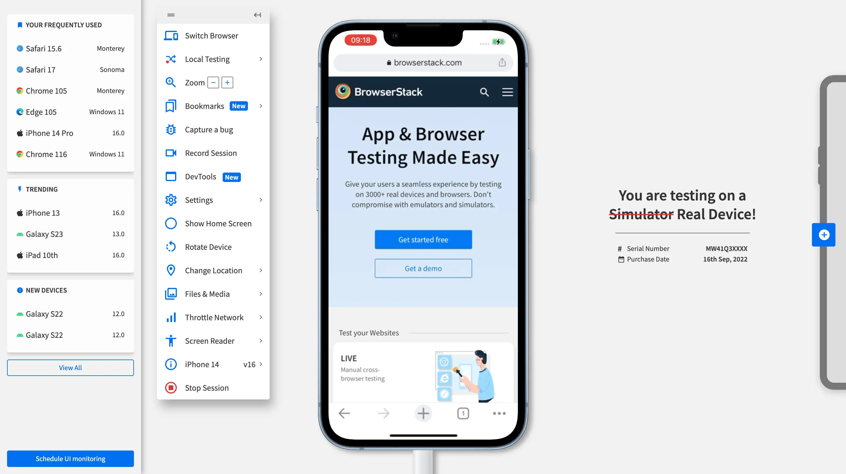 Testing dashboard for mobile