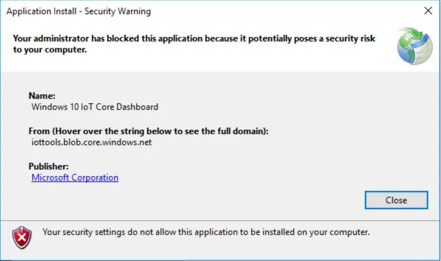 Security warning during Local app installation